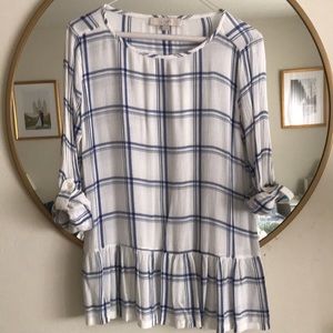 LOFT white and blue blouse